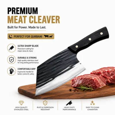 Premium Black Hammered Finish Kitchen Cleaver (Knife)