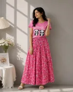 Women's Linen Skirt and DTF Print T-Shirt Set, 160 GSM Pure Cotton