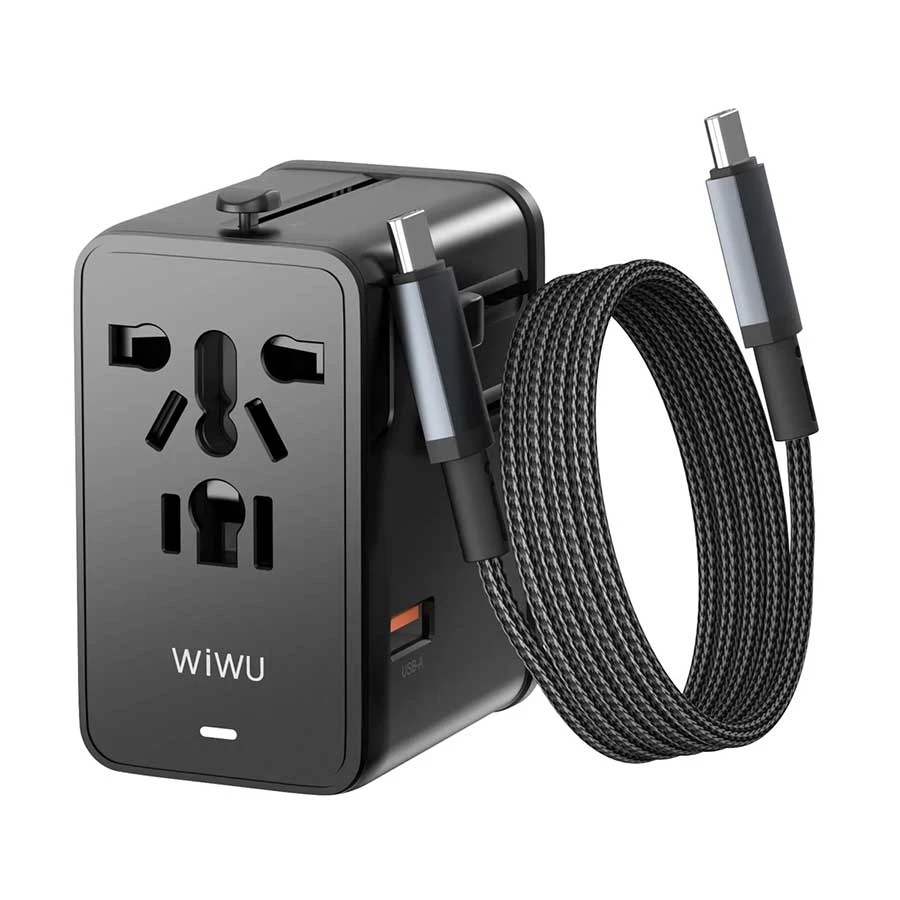 WiWU Universal Plug 75W GaN Travel Charger with AC Outlet, Black