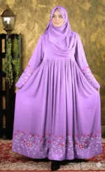 Rajanigandha Embroidered Borka with Hijab, Cherry Fabric