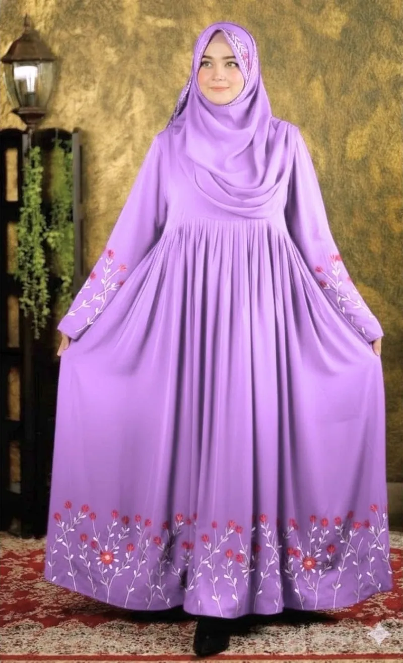 Rajanigandha Embroidered Borka with Hijab, Cherry Fabric