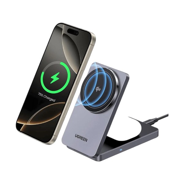 Ugreen MagFlow W706 20W Qi2 2-in-1 Grey Magnetic Wireless Charger with Stand