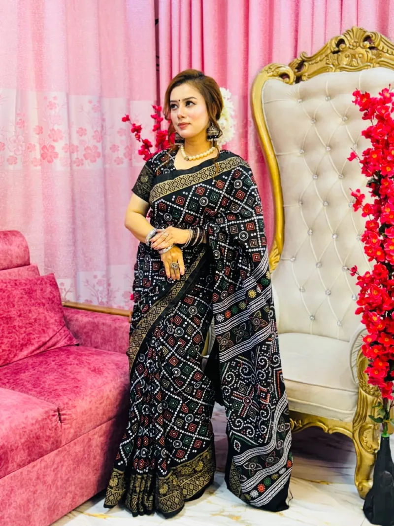 Dhupian Silk Screen Print Saree, 13 Haath, Separate Blouse
