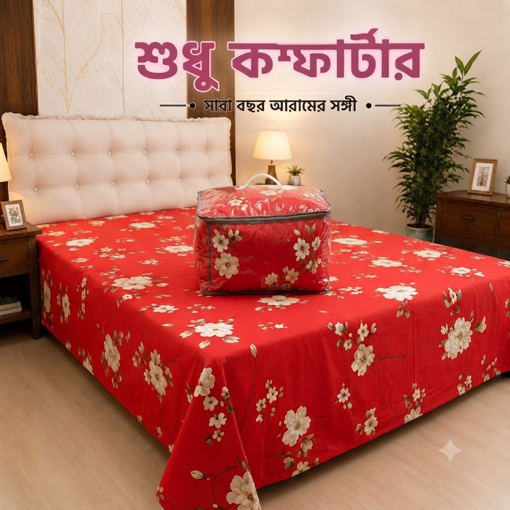 Twill Cotton Comforter, 7 x 7.5 Feet, Digital Print