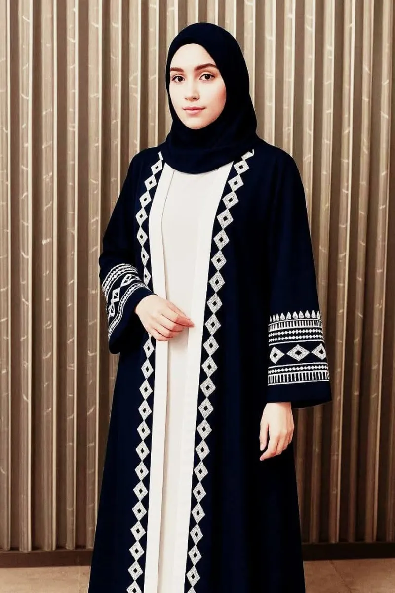 Embroidered Koti Borka Set, Hijab 72 by 30 Inch, 2 Colours