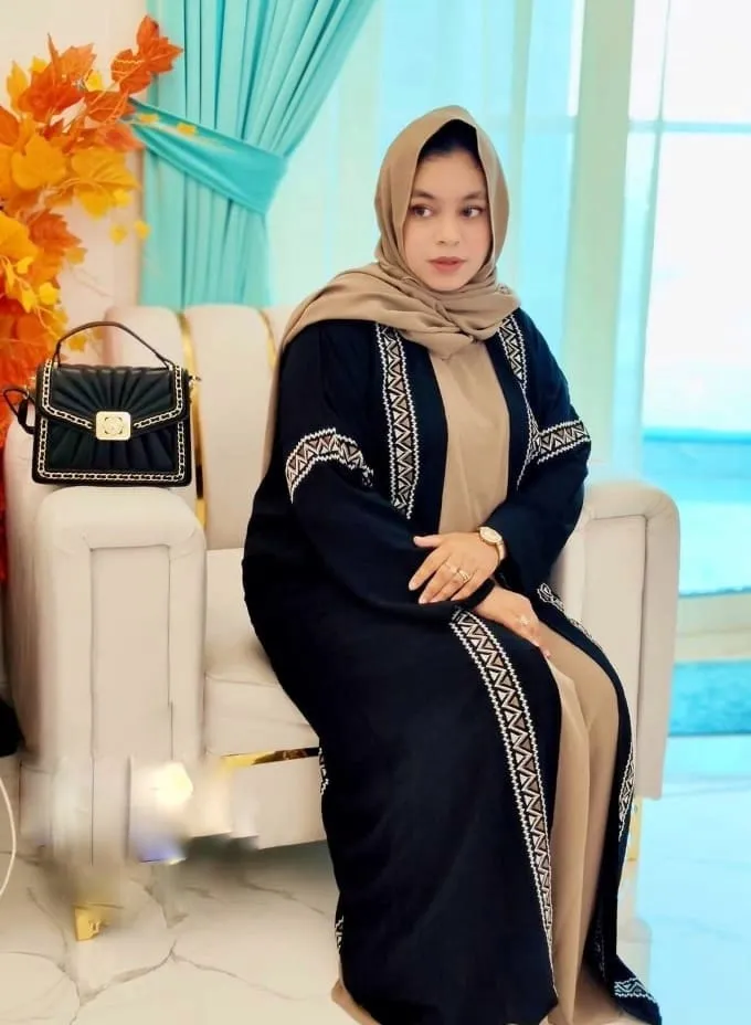 Embroidery Work Abaya Set, Lengths 50 to 58, 4 Colours