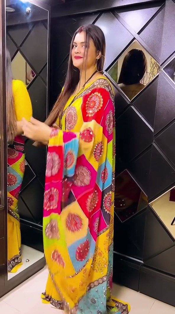 Alpana Digital Print Saree with Stone Work, 12.5 Haath