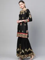 Embroidered Georgette Sharara Set with Chiffon Orna and Inner