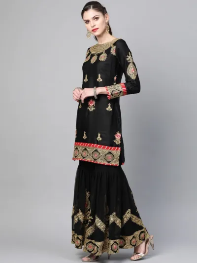Embroidered Georgette Sharara Set with Chiffon Orna and Inner