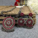 Antique Oxidized Necklace & Earrings Set – (Multiple Colors Available)