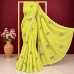 Exclusive Lime Green Cotton Embroidered Saree with Running Blouse Piece