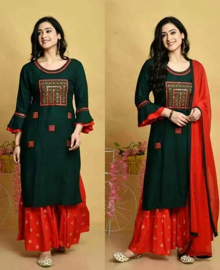 Embroidered Linen Gharara Three Piece with Dollar Work