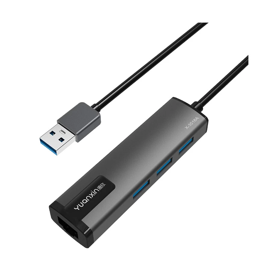 Yuanxin X-3518A USB to Tri USB & LAN Multi-Interface Hub Black