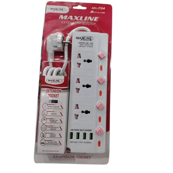 MaxLine ML-704, 4 Port USB, 7 Outlets Multiplug Charger