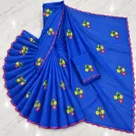 Exclusive Royal Blue Cotton Saree with Scalloped Embroidered Border
