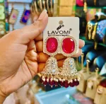Premium Ruby Pink & Wine Stone Kundan Jhumka Earrings