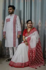 Pohela Boishakh Couple Dress, Tassel Saree with Silk Panjabi