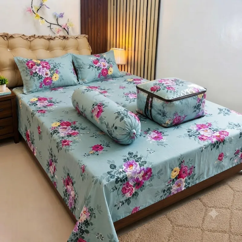 5 Piece Twill Cotton Comforter Set with King Size Bed Sheet