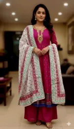 Women's Linen Three Piece with Embroidery and Sequin Work
