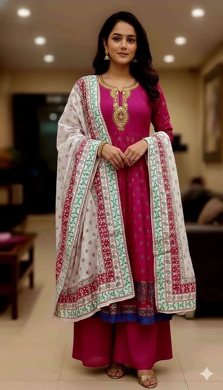 Women's Linen Three Piece with Embroidery and Sequin Work