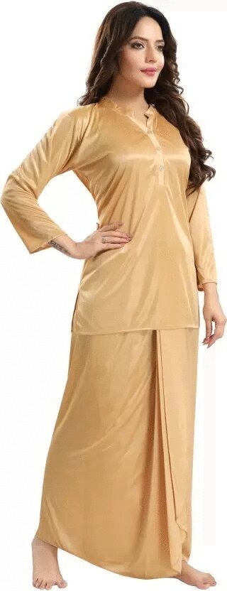 Women's Satin Top and Lungi Night Set, Long Sleeve