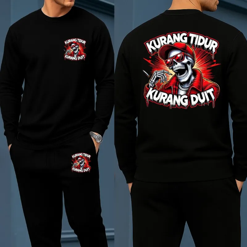 Men's Long Sleeve Drop Shoulder Cotton Tee and Trouser Set
