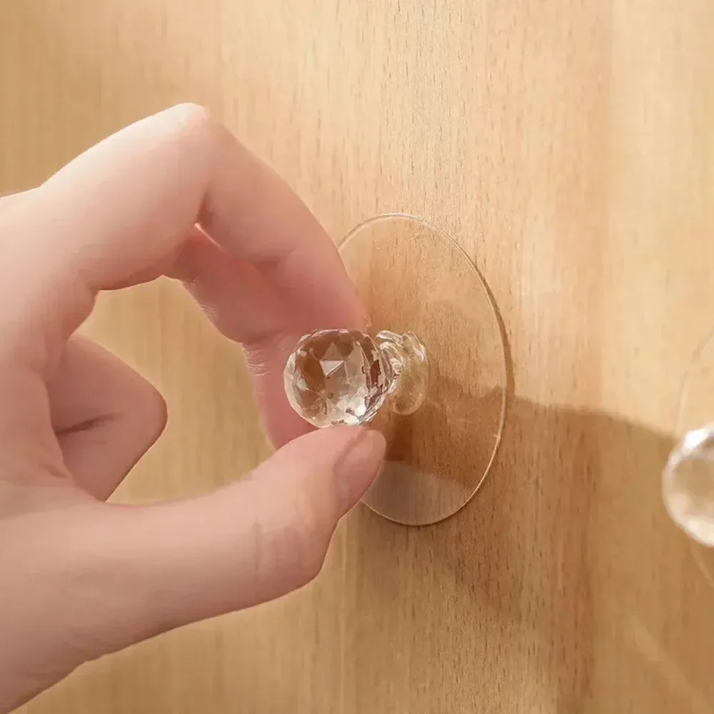 4PCS Punch-Free Crystal Drawer Handles – Diamond Shape Self-Adhesive Acrylic Knobs & Seamless Wall Hooks for Cabinets, Wardrobes & Furniture Makeover