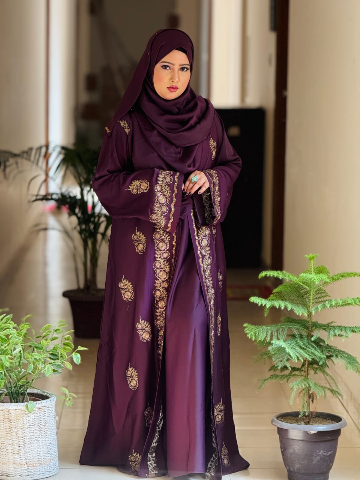 Jafran Flix Koti Borka with Embroidery, Stone Work and Hijab