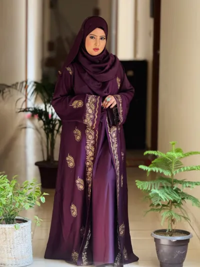 Jafran Flix Koti Borka with Embroidery, Stone Work and Hijab