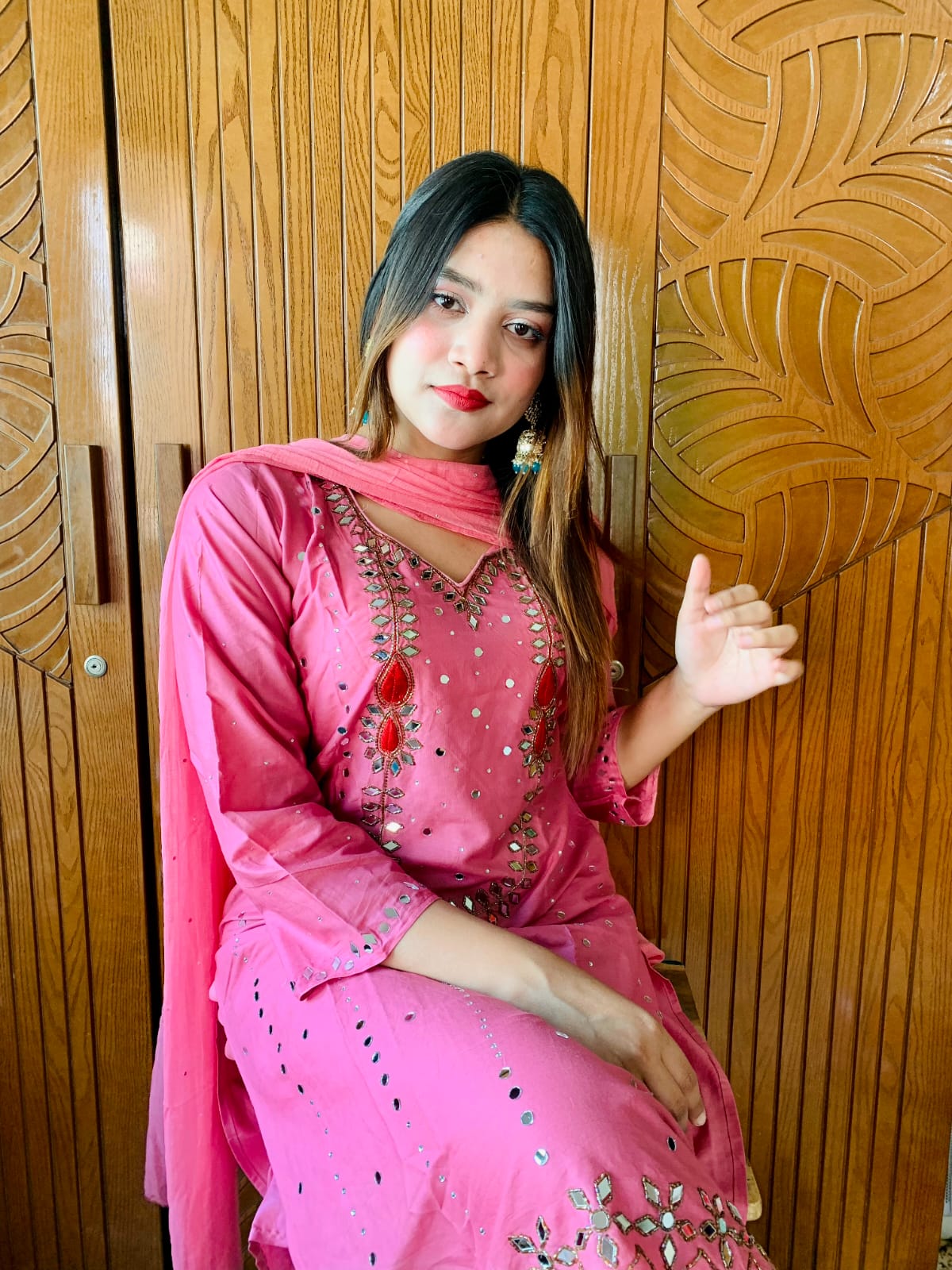 Karchupi AC Cotton Three Piece with Chiffon Georgette Orna