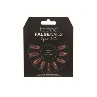 Technic Squareletto 24 False Nails With Glue - Rose Gold Glitter (China)
