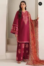 Micro Stitch Digital Print Three Piece with Lace and Georgette Orna
