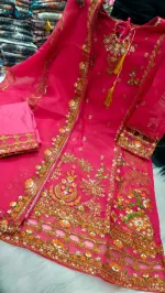 4-Piece Sequin Embroidery Set with Sada Bahar Tissue Orna