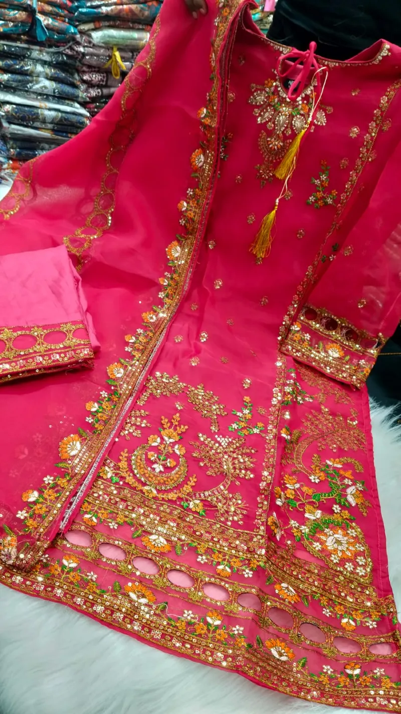 4-Piece Sequin Embroidery Set with Sada Bahar Tissue Orna