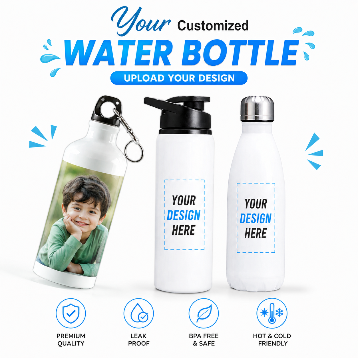 Customizable 500ml White Aluminum Water Bottle – Lightweight Glossy Finish Personalized Sports Bottle with Carton Box