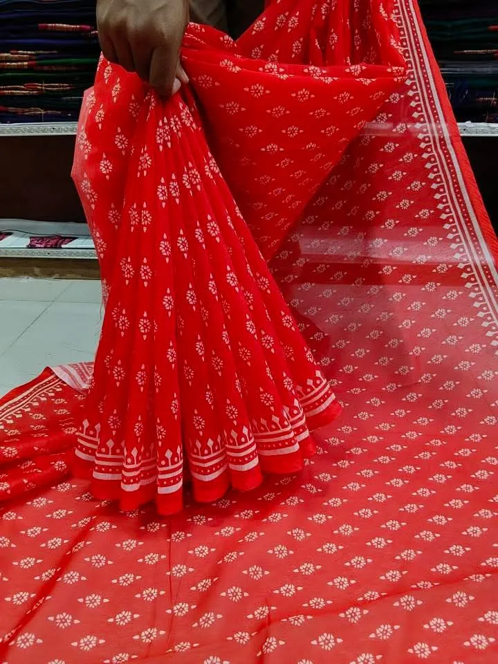 Chanderi Silk Saree with Printed Body and Border Work, Blouse Piece