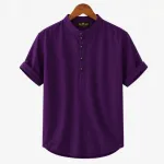 Men's Half Sleeve Band Collar Katua, Pure Oxford Cotton