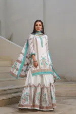 Women's Pure Cotton Sharara Three Piece, Sizes 36 to 46