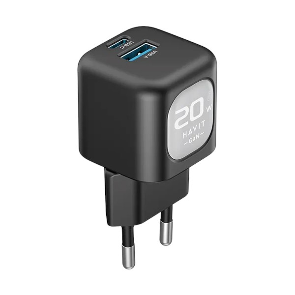 Havit UC220 GaN USB & USB-C 20W Black-Grey Travel Charger