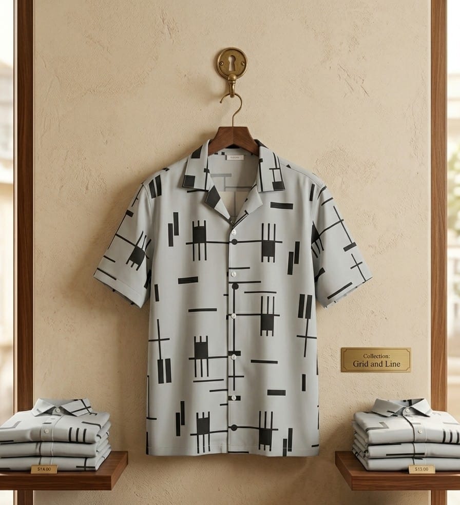 Men's Stretch Micro Stitch Print Half Sleeve Shirt, M to XXL