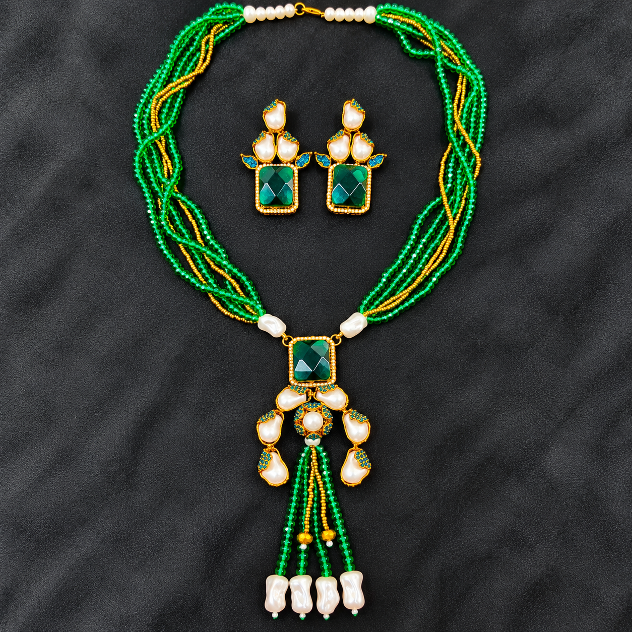 Premium Turkish Crystal and Pearl Necklace Set