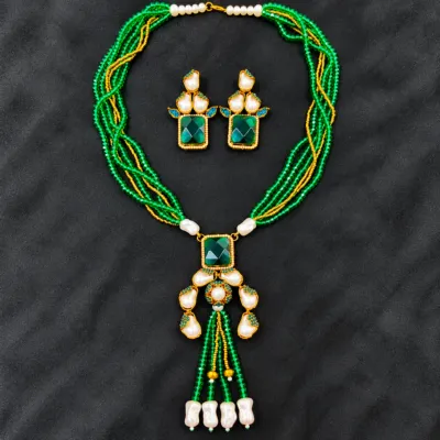 Premium Turkish Crystal and Pearl Necklace Set