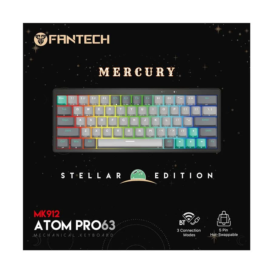 Fantech Atom Pro63 MK912 Tri Mode Red Switch Keyboard Mercury Stellar