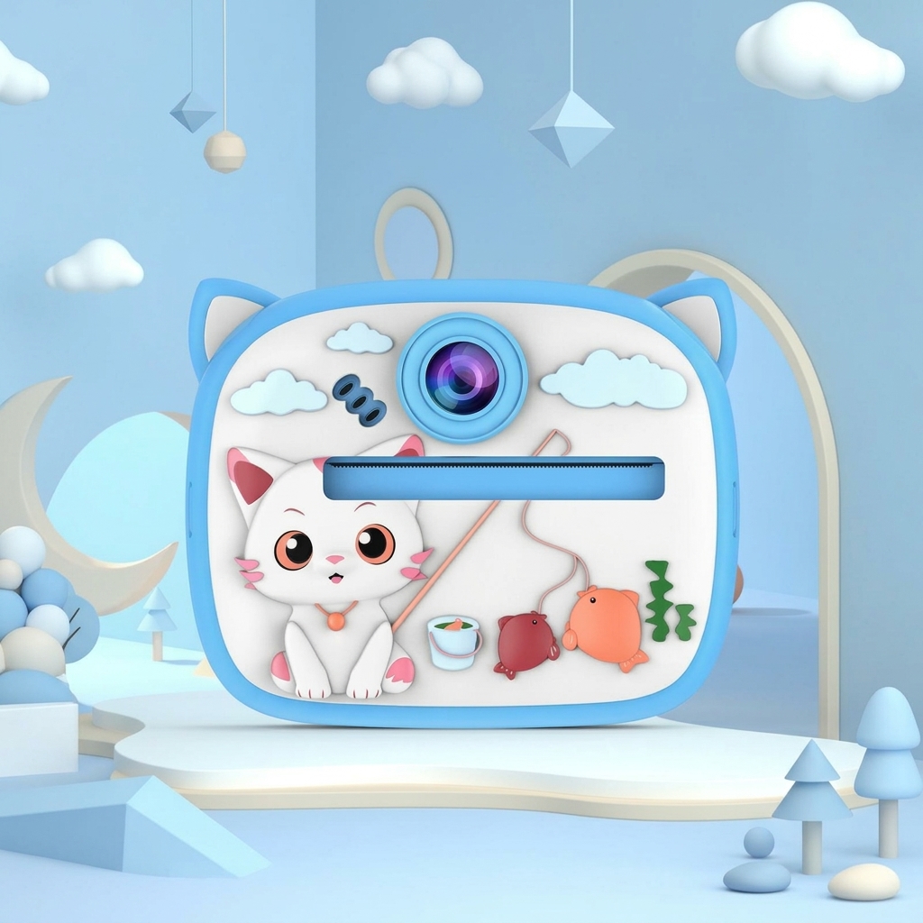 Kids Instant Print Camera with Thermal Printer - Cute Cat Design