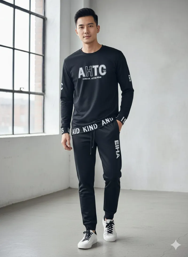 Men's Full Sleeve 180 GSM Mesh Tee and Suit Cloth Trouser, 4 Colours