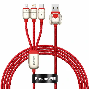 Baseus One-for-Three Data Cable USB to M+L+C (CASX010009) – Red Color