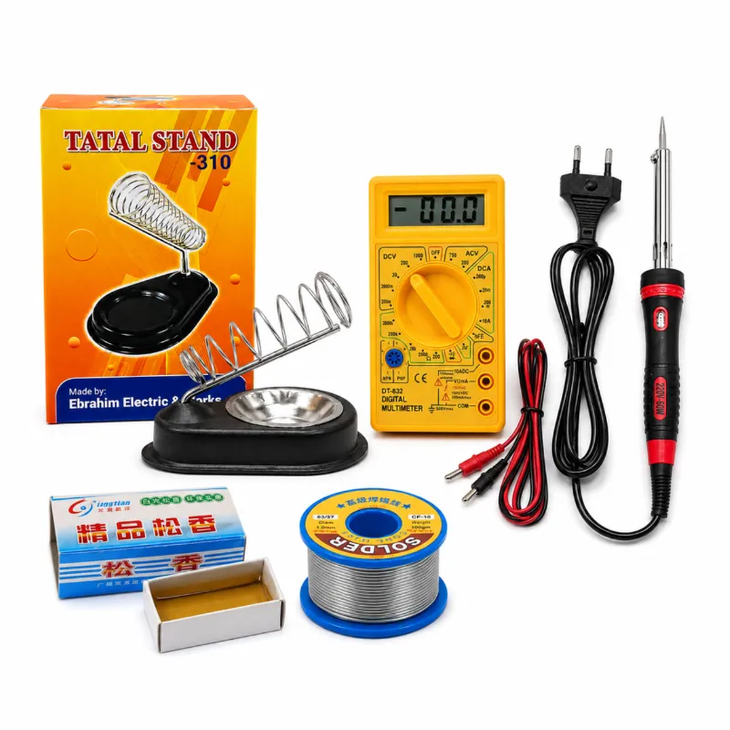 Master Soldering Combo Kit - 60W Soldering Iron, Multimeter, Stand, Lead & Rosin 5 in 1