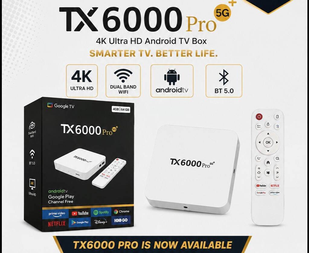 TX6000 Pro 5G Google TV Box | Android 15.0 | 16GB RAM + 256GB Storage | 4K Ultra HD