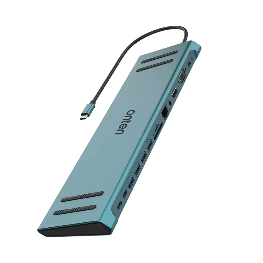 Onten OTN-9199A USB-C Multiport Hub with HDMI, VGA, LAN and PD, Teal