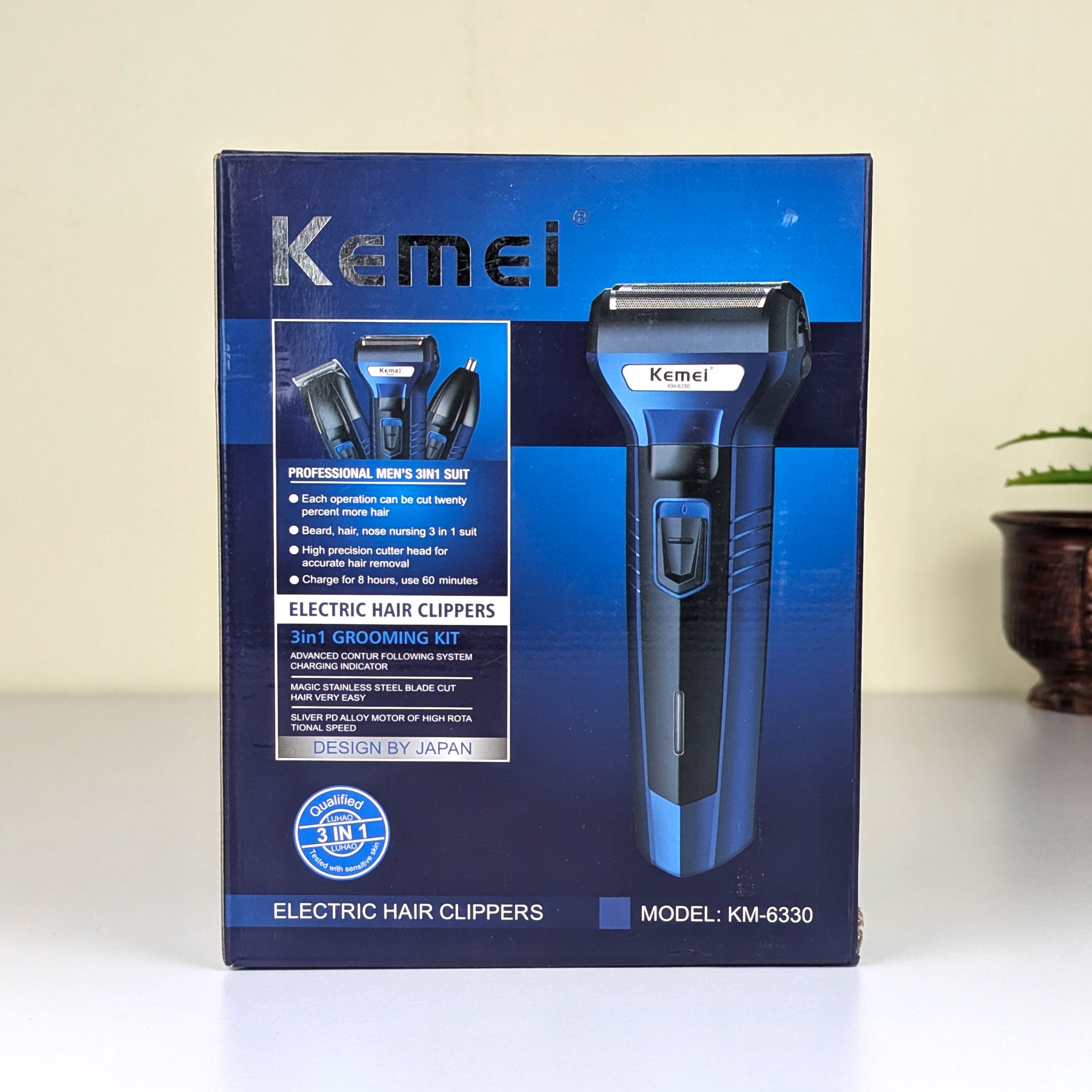 Kemei KM-6330 3-in-1 Rechargeable Hair Trimmer, Electric Shaver & Nose Clipper Grooming Kit For Men – Universal Voltage, 60 Min Runtime